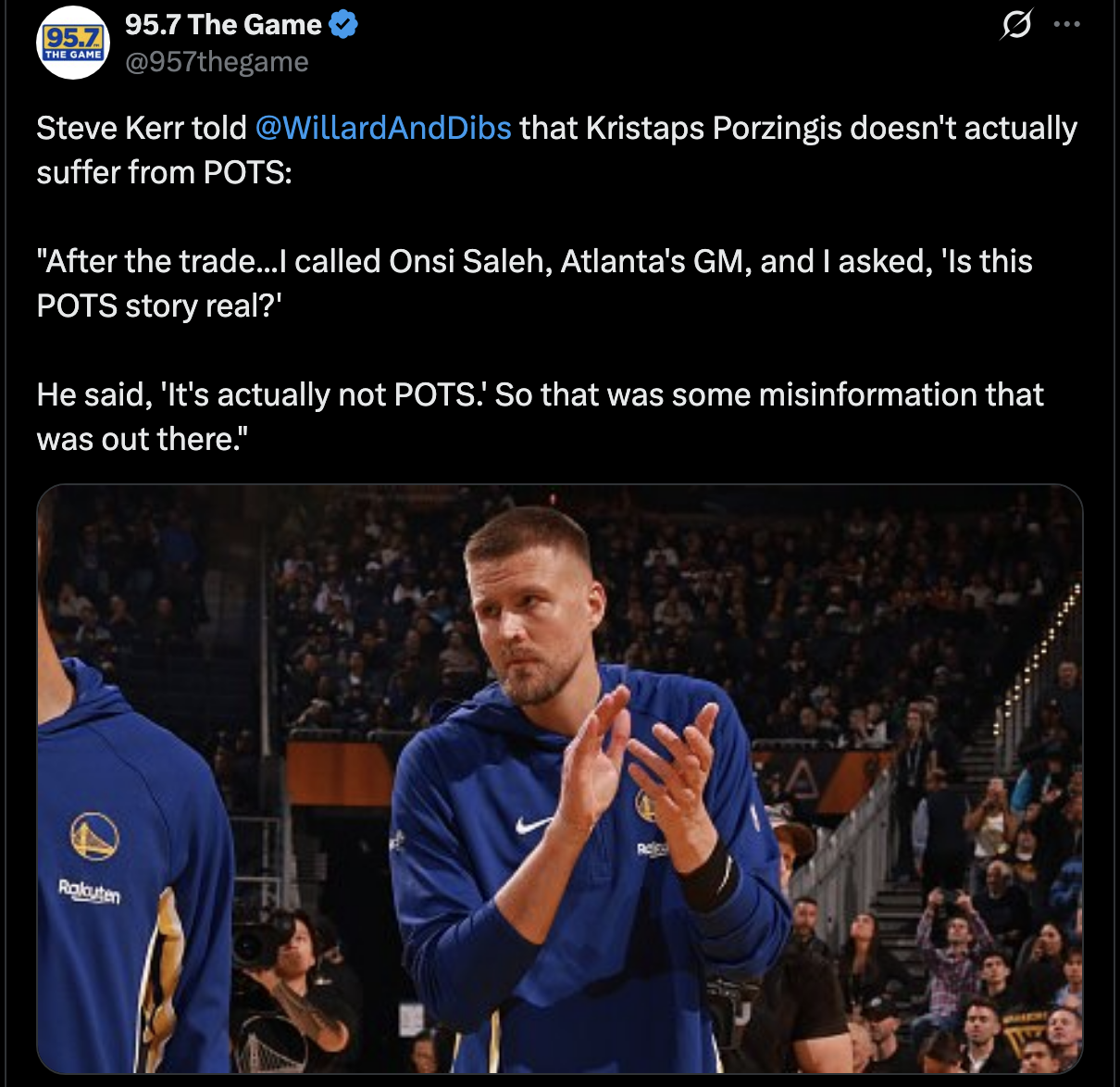 Reminder: The Warriors and Hawks do not believe Porzingis really has POTS